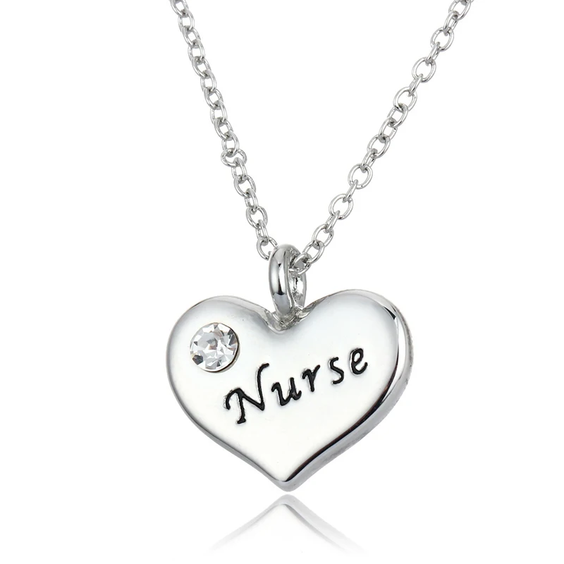 Crystal Nurse Necklaces Crystal Heart Pendant Charm Chain Necklace