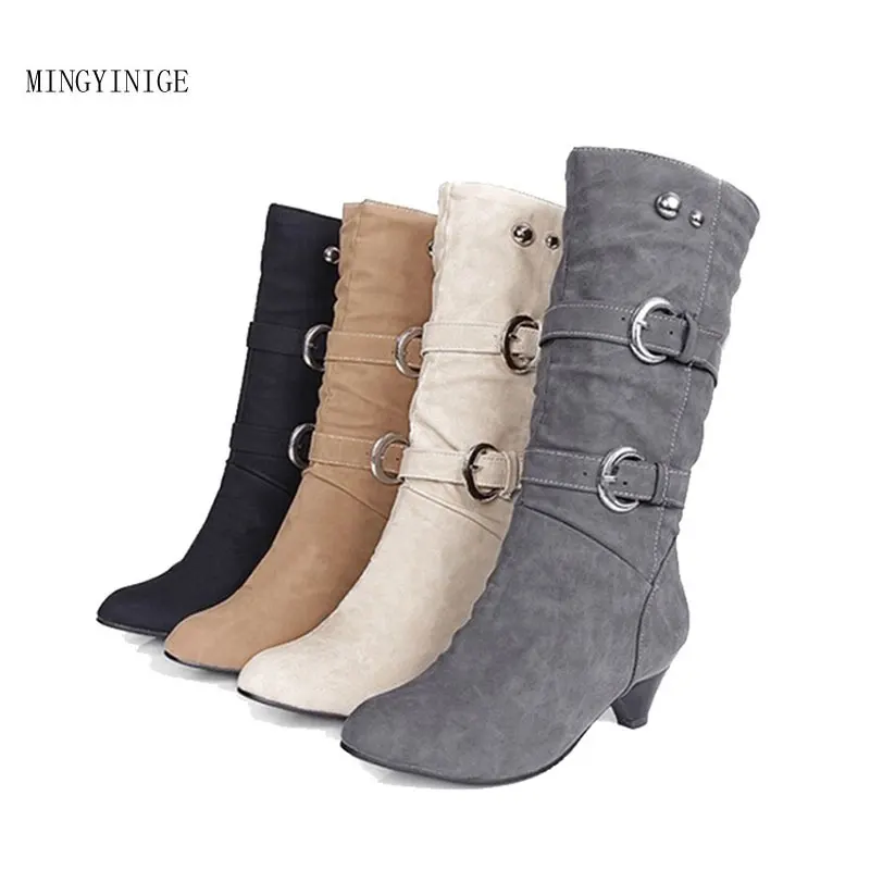

New Women s Fashion Shoes Slope with Boots Leather Boots Belt Buckle Metal Boots Metal Buckles Fashion Accessory Boots