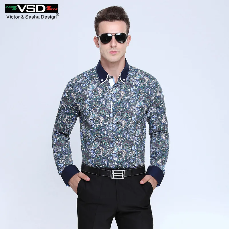 VSD итальянские приталенные мужские рубашки с цветочным принтом, модные мужские рубашки с длинным рукавом, европейские размеры