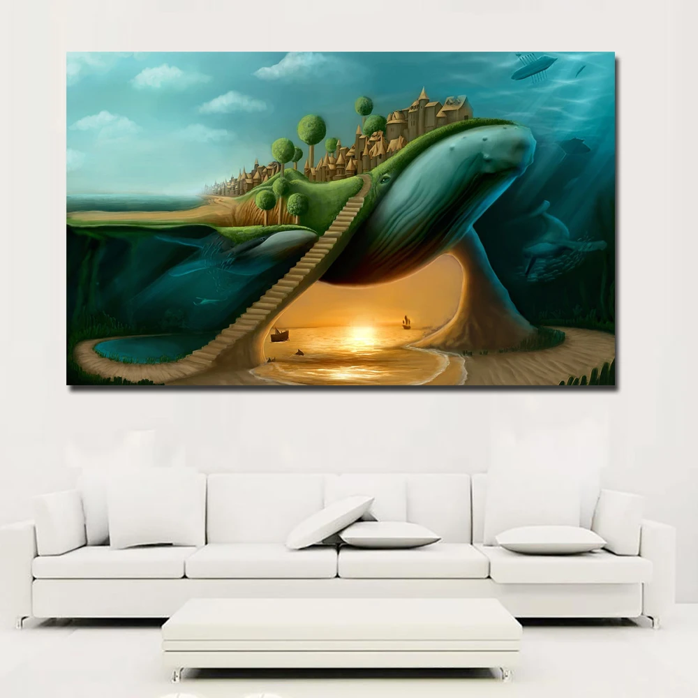 Абстрактное искусство сюрреалистический КИТ и с принтом "замок" на холсте Настенная картина для гостиной плакат Cudros Декор