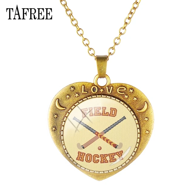 TAFREE FIELD HOCKEY Pendant Neckalce Exquisite Heart Shape Antique
