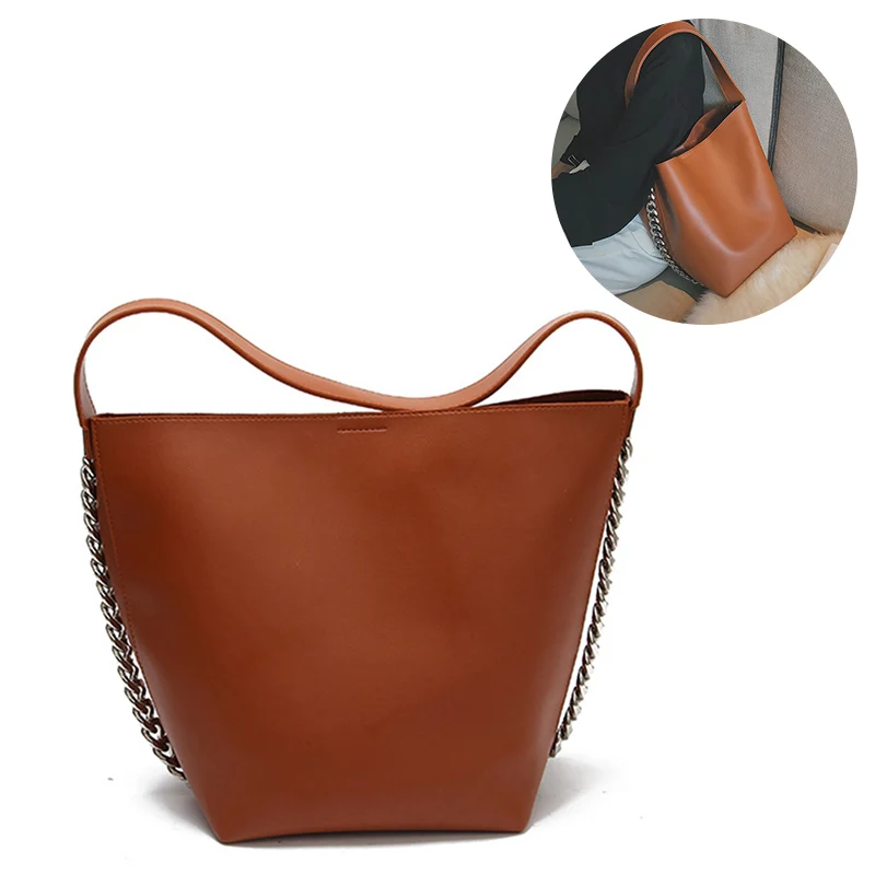 

2 Pcs Woman Composite Bucket Bag PU Leather Metal Chain Handbag Lady Girl Travel Shoulder Bags Popular