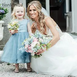 Платье с цветочным узором для девочек в синюю клетку, украшенное плечом, Vestidos de Comunion, коллекция 2019 года, свадебное детское платье с