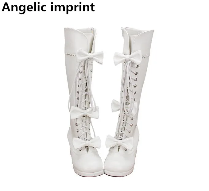 

Angelic imprint mori girl Women boots lady lolita high thick heels warm Boots woman princess dress pumps shoes bowtie lacework
