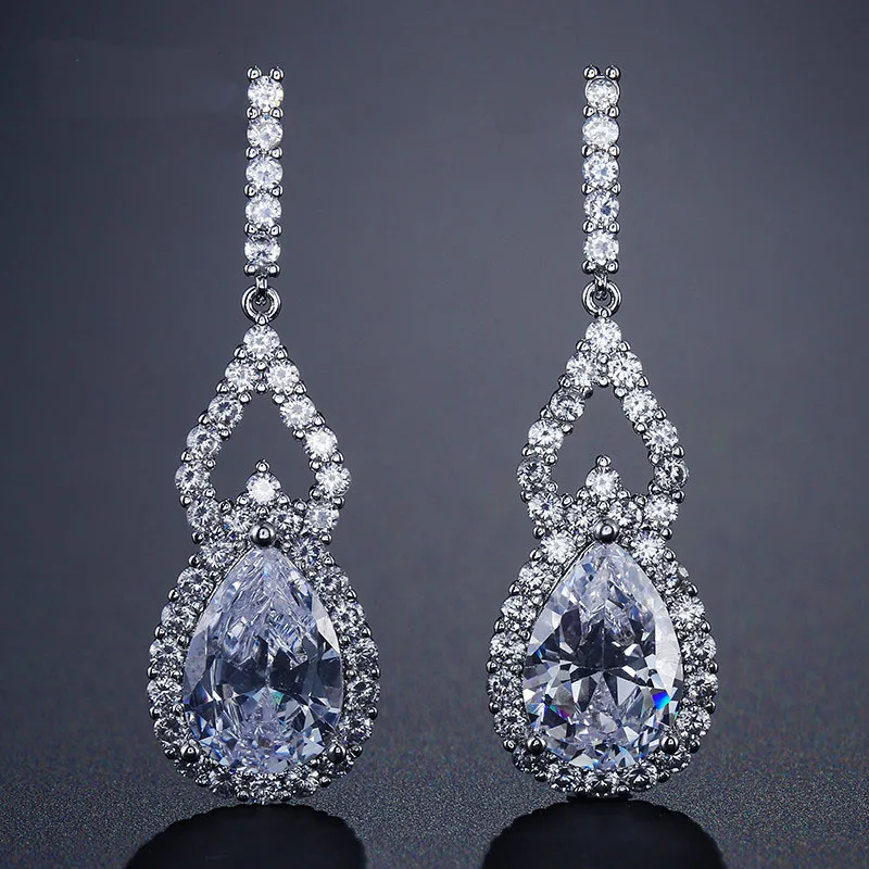 

LISM Fashion Noble Elegant Water Drop Dangle Earring Full Full Mirco Sparking Cubic Zircon For Women Wedding Party Gift Jewelry