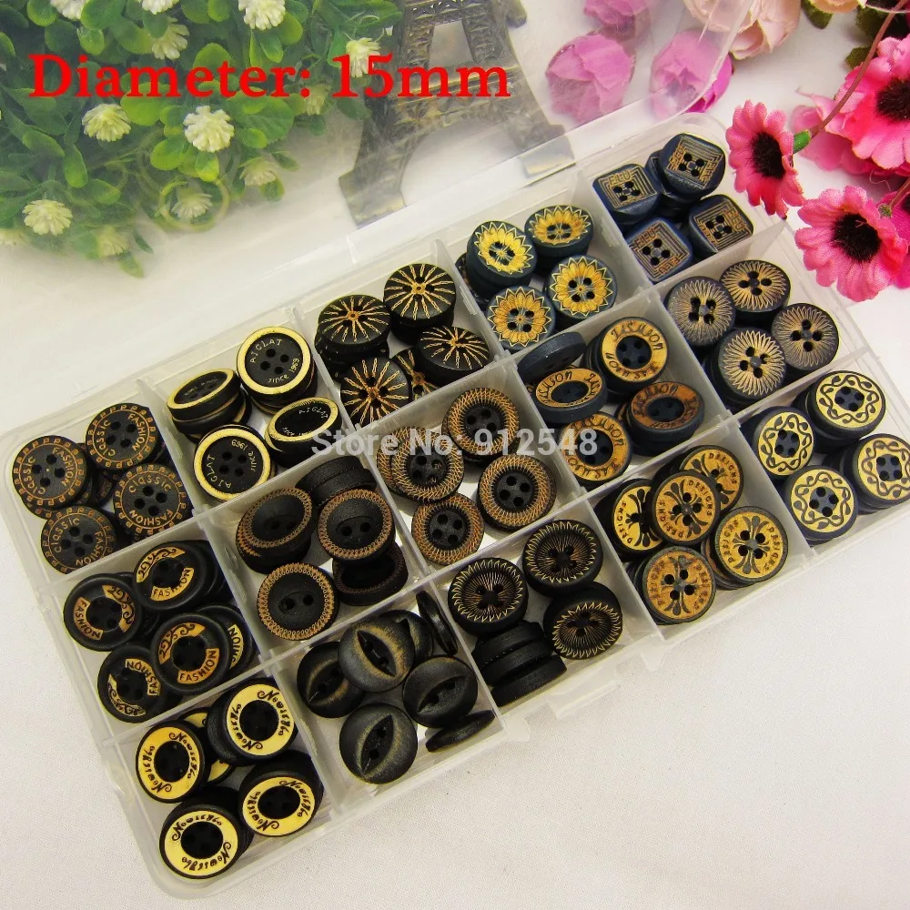 

149157,15 style mix 225pcs 15mm wood button wholesale Children's clothes button accessories handmade art, clothing accessories