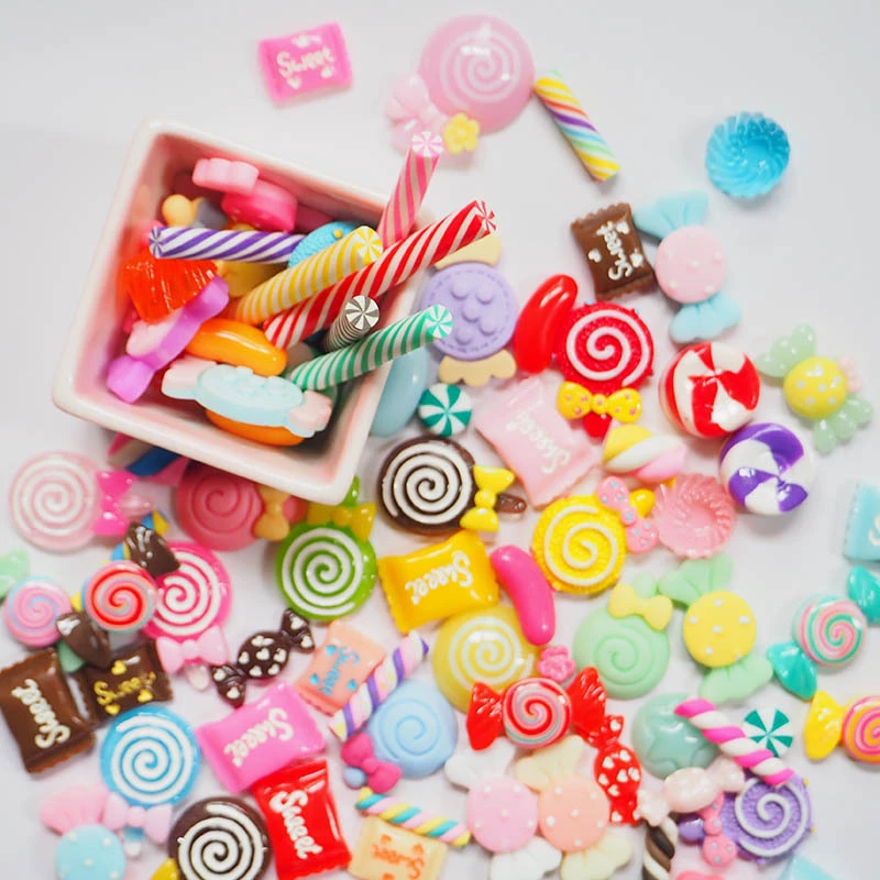 30PCS Mix Colors Glitter Candy Flat Back Resin Accessories Kids Hair Decorative Material DIY Phone Handmade Arts Craft Supplies