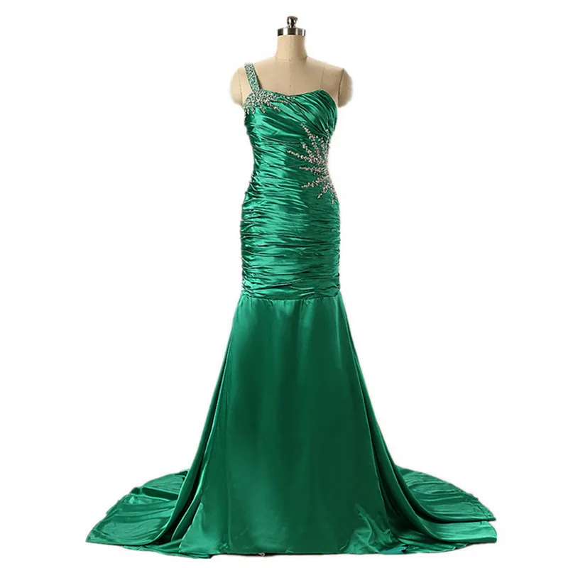 

2019 Emerald Green Evening Dresses Sparkly Evening Dresses One-Shoulder Pageant Dresses for Women Vestidos Para Bodas Largos