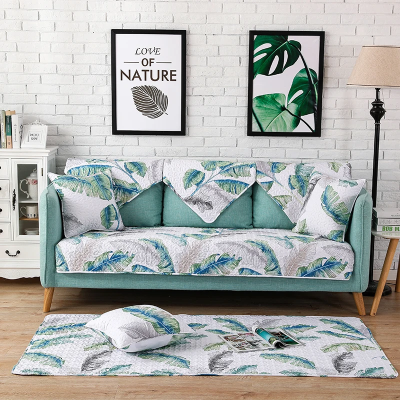 

European Style Tropical Plants Sofa Cover Cotton Slip-Resistant Sofa Towel Chair Covers Mats Living/Drawing Room L-Shaped