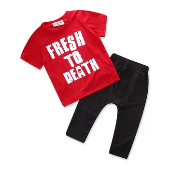 

Baby Boy Clothes Summer Red Cotton T-shirt Tops Black Pants Trousers Boys Clothing Set Casual Daily Kids Clothes Children Suits