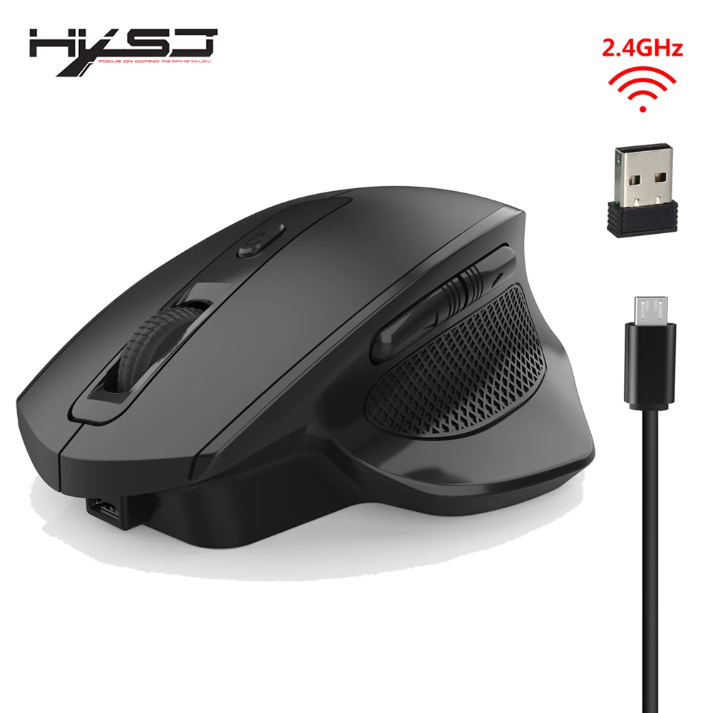 

HXSJ new wireless vertical mouse USB2.4G rechargeable mute mouse black 3 file adjustable DPI suitable for PC notebook use