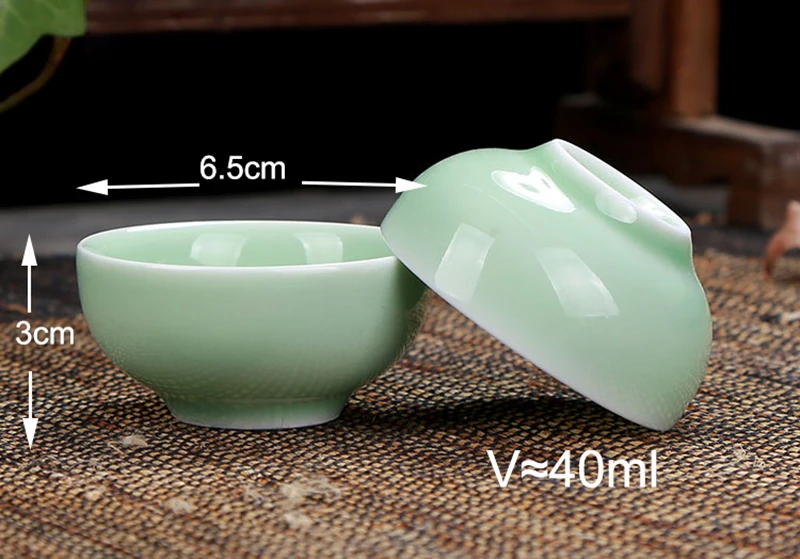 6pcs Celadon 3D Golden Fish China tea cup set Kung Fu Tea Cup Set Crackle Glaze Travel Tea Bowl Chinese Porcelain Teacup Set