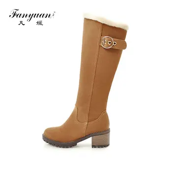 

Fanyuan New Autumn/Winter Women Snow Boots Keep Warm Long Boots Female Thick Heel Non Slip Rubber Students High Boots Platform