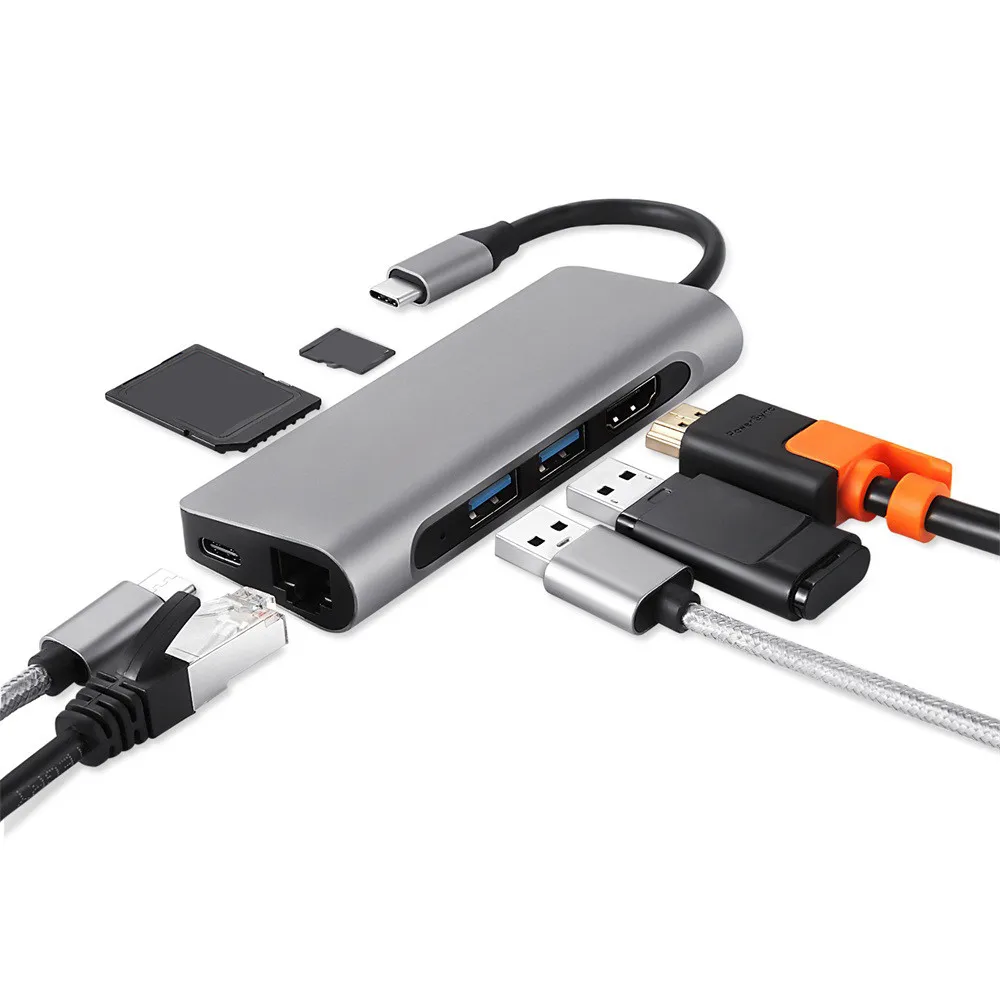 7 в 1 USB C концентратор USB-C HDMI 4K Gigabit Ethernet Rj45 адаптер USB 3,1 SD/TF кард-ридер для MacBook Pro iPad type C концентратор Hdmi USB