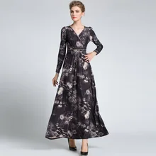 Женское винтажное Цветочное платье с длинными рукавами высокого качества; новинка года; дизайнерское Макси-платье для подиума; вечерние платья знаменитостей; длинное платье