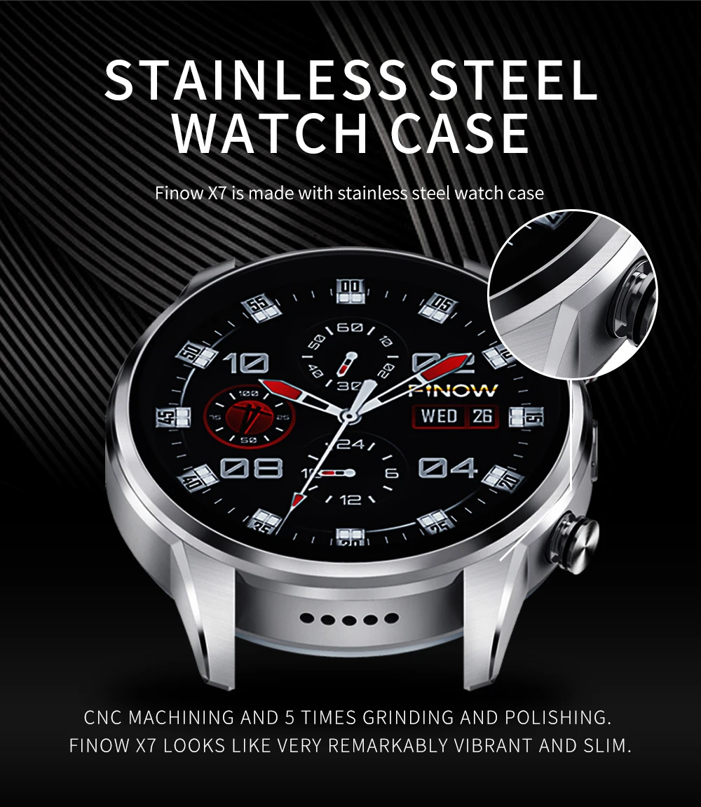 2019 New Finow X7 4G Smart Watch Men 1.39 inch AMOLED 400*400 GPS/GLONASS Quad Core 16GB 600mAh MTK6739 relogio Watch Phone