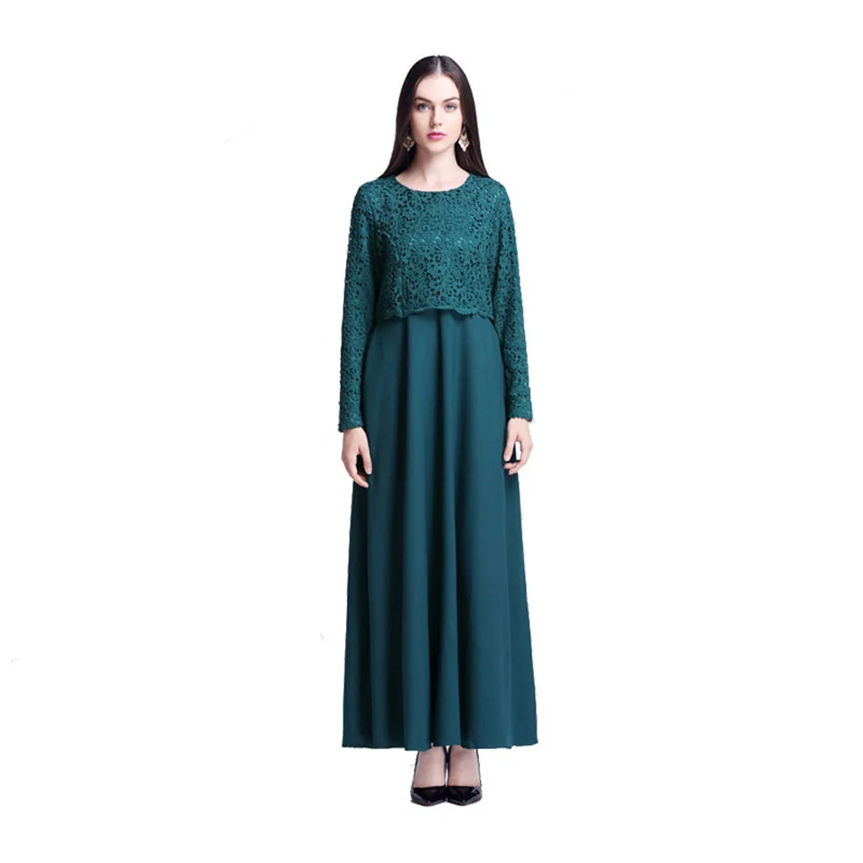 Один Слои кружево Поддельные двойка мусульманских платья для женщин Ближний Восток арабский Хуэй кружевное модное платье свежий и милое