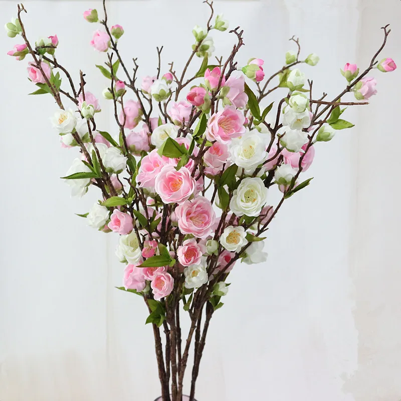 Flone Artificial Cherry Flower Simulation Peach Blossom Silk Flowers Fake Flower Branch Bouquet Wedding Home Party Decor Art (8)