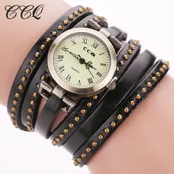 CCQ бренд Винтаж ремень из натуральной кожи с заклепками часы Повседневное Для женщин кварцевые часы подарок 1158
