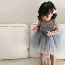 Новое поступление; летнее хлопковое однотонное модное платье принцессы без рукавов в Корейском стиле для милых маленьких девочек