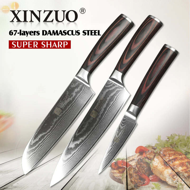 XINZUO 3PCS Kitchen Chef Santoku Paring Knife Set Japanese 67 Layer