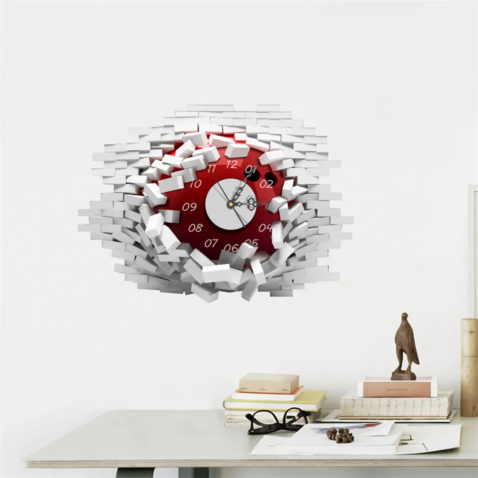 Забавные 3D разбитые настенные часы наклейки страшные глазные шары римские цифры подвесные наклеивающиеся на стену часы самоклеящиеся виниловые настенные часы
