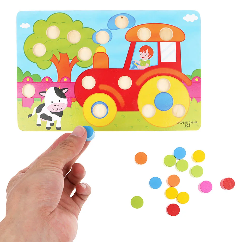 

Wooden Sort Snap Color Match Jigsaw Board Children Kids Early Educational Toy