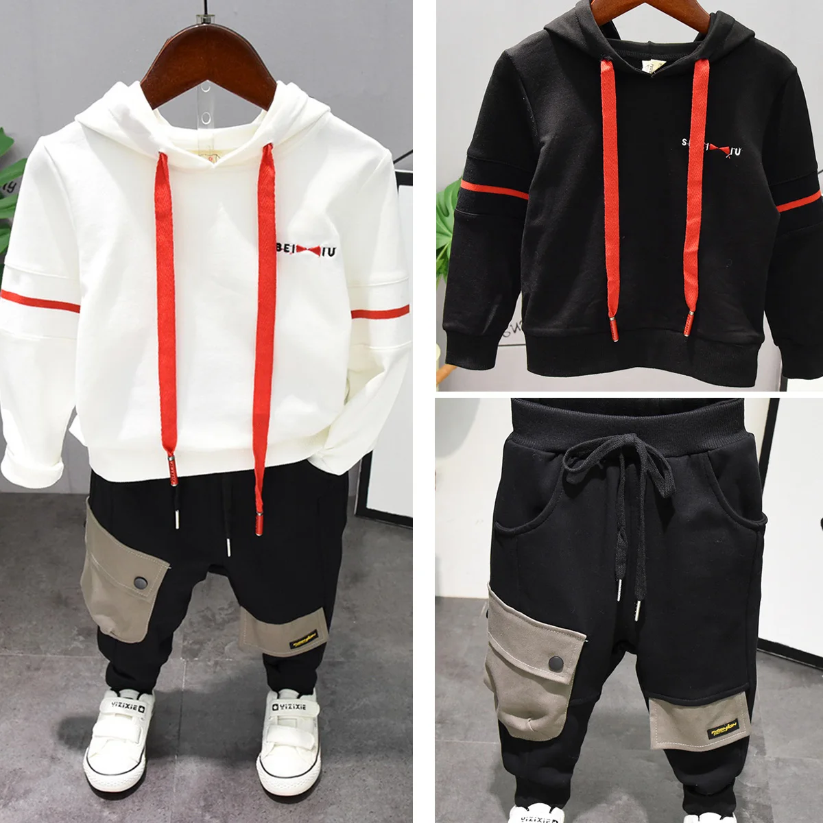 

Kids Boy Clothes Sets Casual Letter Printing Cotton spring and fall Outwear Sets Long Sleeves Tracksuit Top+Pant Outfits Hat Set