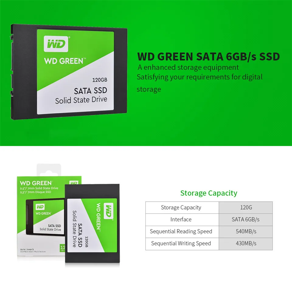 Оригинальный Western Digital Green 2,5 дюйма 120 GB SATA3 SSD WDS120G1G0A WD 120 ГБ встроенной твердотельный накопитель SATA 3,0 2,0 твердотельный диск для ноутбука