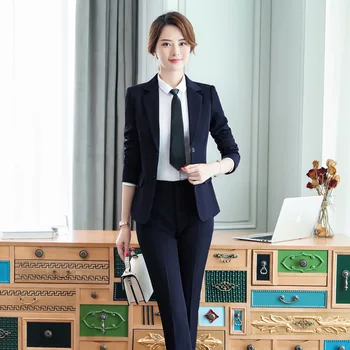 

Set female 2018 autumn new temperament black professional casual long-sleeved suit jacket + pants + shirt elegant three-piece