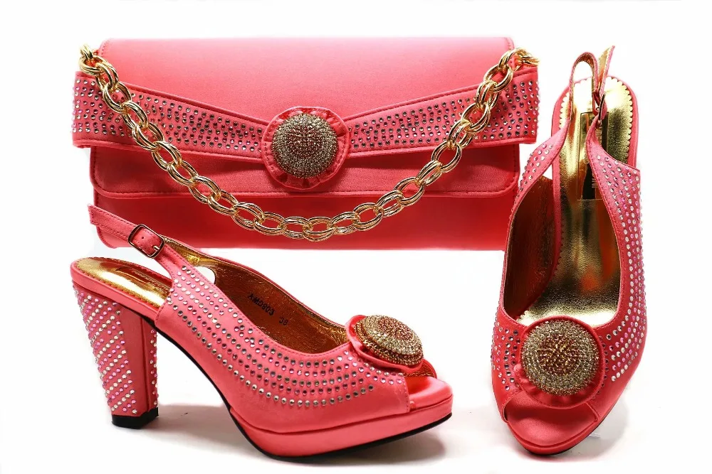 

Fashion italian shoes and bag for african aso ebi party shoe and bag peach color wedding sandal and clutches bag SB8253-2
