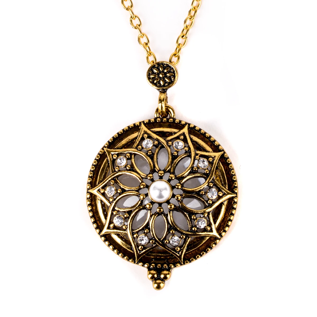 Retro Antique Statement Necklace Shellhard Crystal Cat Magnifying Glass Pendant Long Chain Necklace Fashion Jewelry For Women
