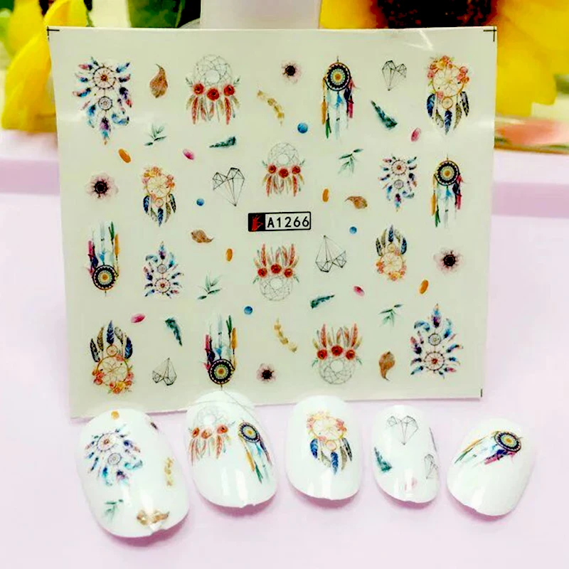 

LCJ 1 Sheet Watermark Feather Stickers Nail Art Water Transfer Tips Decals Beauty Temporary Tattoos Tools A1266