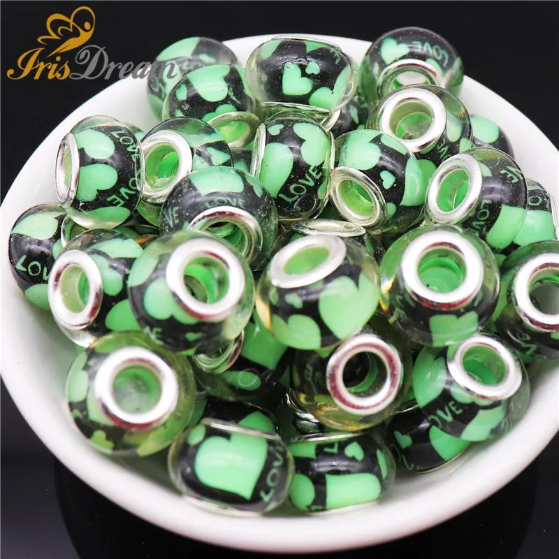 

50Pcs Wholesale Love Heart Large Hole Rondelle Beads European Beads Fit Pandora Bracelet Charms DIY Necklace for Jewelry Making