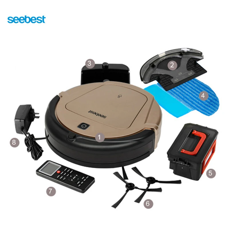 Seebest D750 TURING 1.0 Dry and Wet Mop Vacuum Clean Robot with Water Tank and Gyroscope Navigation Robot Vacuum Cleaner