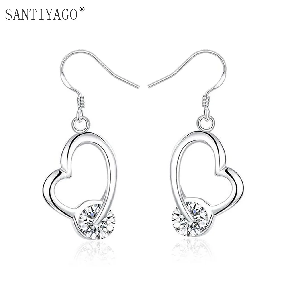 Wedding Jewelry Dress Earring Silver Plating Love Heart Drop with Zircon for Women Earrings | Украшения и аксессуары