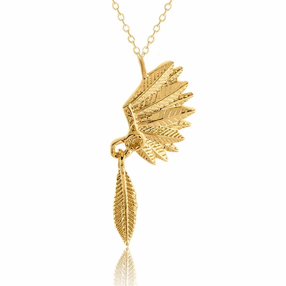 

Collares Mujer 2017 Stainless Steel Chain Charm Retro Tribe Indian Headdress Feather Bijoux Bohemia Necklaces Pendant For Women