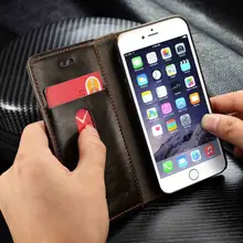 i6 Genuine Leather Magnetic Auto Flip Card Holder Case For Apple iPhone 6 Plus/ 6S Plus / 6 6s / 5S SE Cell Phone Cases Bags