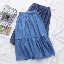 Летняя юбка новая джинсовая юбка большого размера Высокая талия была тонкой в виде листьев лотоса анти-вдали юбка женская двух цветов