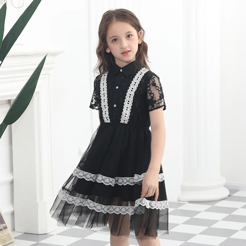 

2019 Summer Kids Girls Black Lace Princess For Girls Birthday Party Dresses Teenager Children Clothing Flowr Girls Wedding Dress