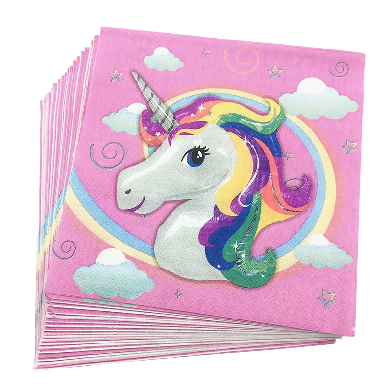 Unicorn 20 шт./лот, милые радужные бумажные салфетки с принтом на день рождения для взрослых и детей, вечерние салфетки - Цвет: Unicorn