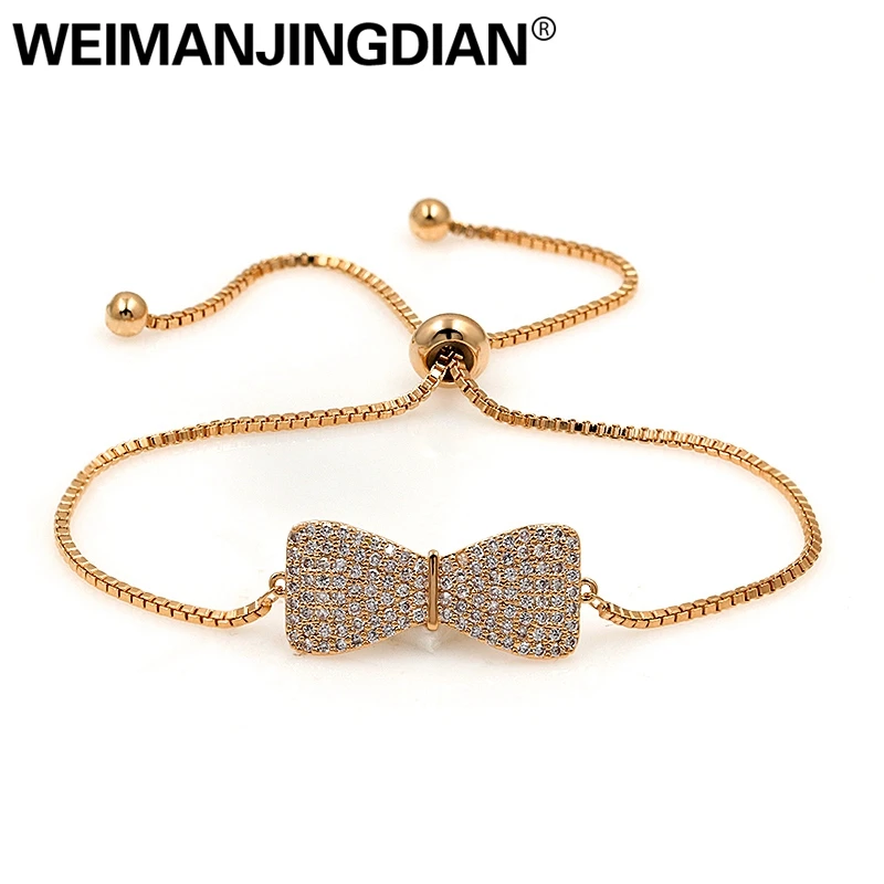

WEIMANJINGDIAN Sparkling Bow Cubic Zirconia Crystal Micro Pave Adjustable Bracelets for Women in Rose Gold Color / Silver Colors