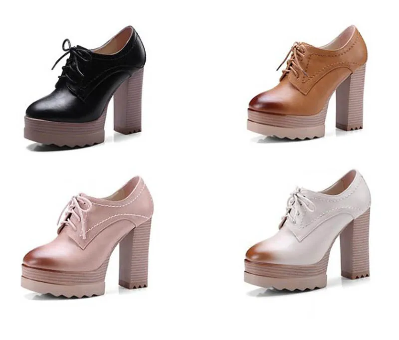 2018 New Platform High Heels Women Oxfords Shoes Ladies Casual Thick Heels Pumps Vintage PU High Heel Ankle Boots Shoes Woman (1)
