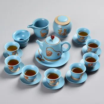 

Lotus The Lotus Root Bai Mine Relief Determine Kiln Tea Set Suit Imitate Ru Ceramics Kung Fu Tea Have Teapot Teacup Gift Box