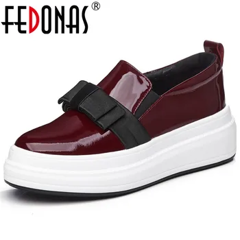 

FEDONAS Fashion Cute Women Genuine Leather Flats Platforms Shoes Woman Round Toe Bowtie Casual Shoes Ladies Slip On Flats Shoes