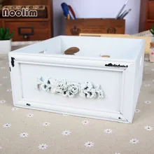 NOOLIM blanco cajas de almacenamiento de maquillaje organizador caja de madera Zakka Vintage tallado A Mano flor decorativa Almacenamiento de suministros para el hogar