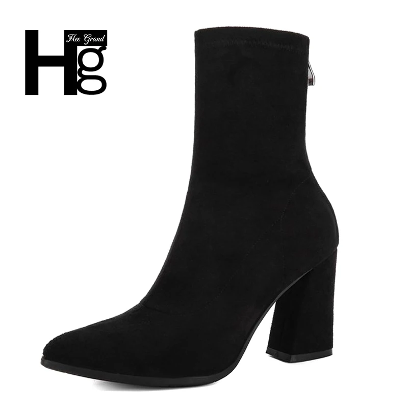 

HEE GRAND Women Flock Boots Quality Spring High Heel Autumn Zipper Autumn Lady Girl Black Winter Riding Rubber Shoes XWX6300