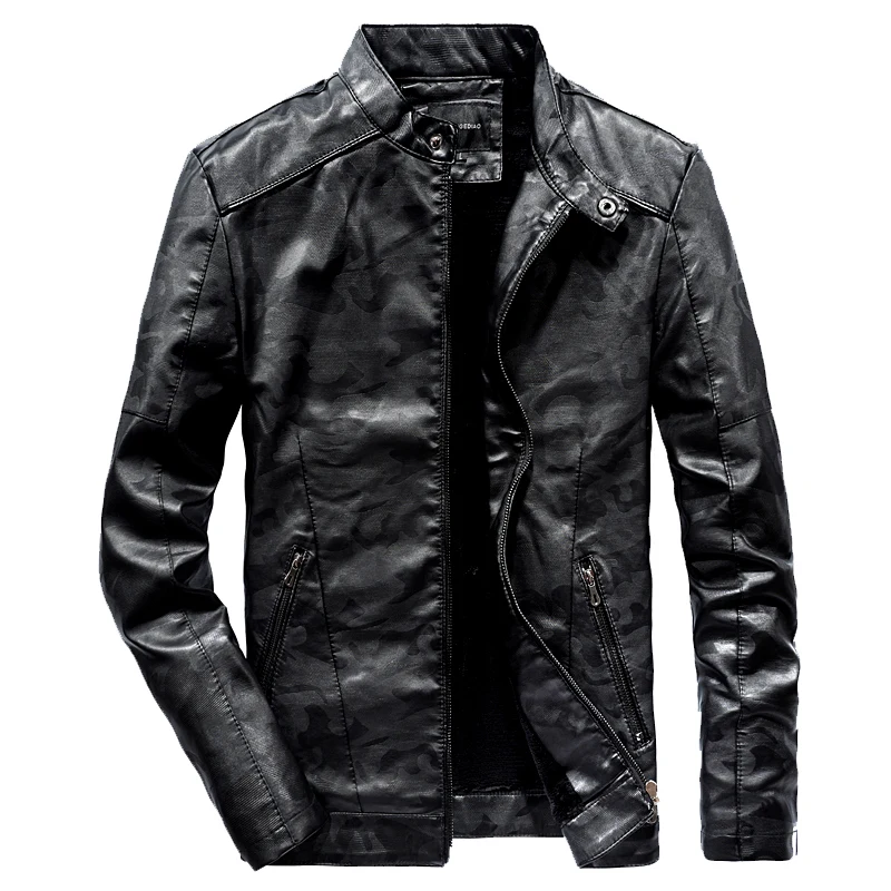 

2019 Spring Autumn PU Leather Jacket Men Slim Fit Coat Stand Collar Long Sleeve Jackets Solid Color Casual Leather Coat WN29