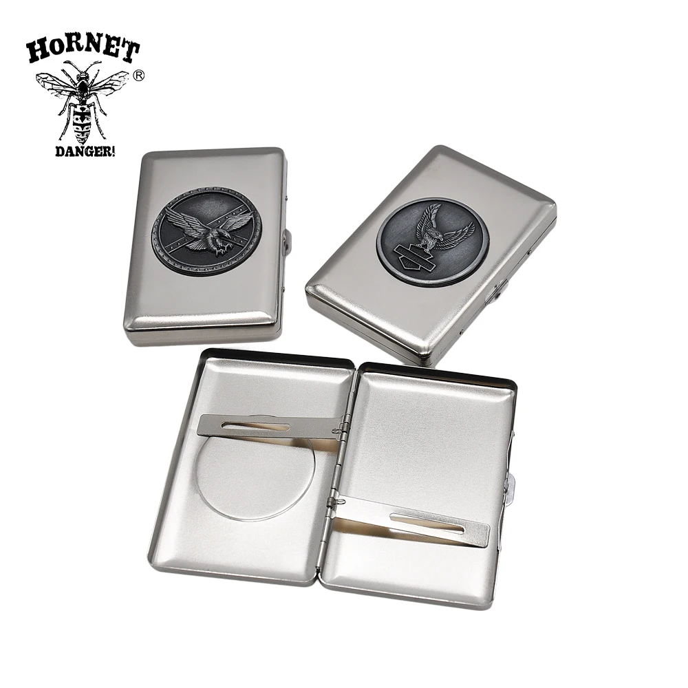 HORNET DANGER Metal Cigarette Case Holding 16 Regular Size Tobacco Box Metal Sticker Organizer Case Box With 2 Clips