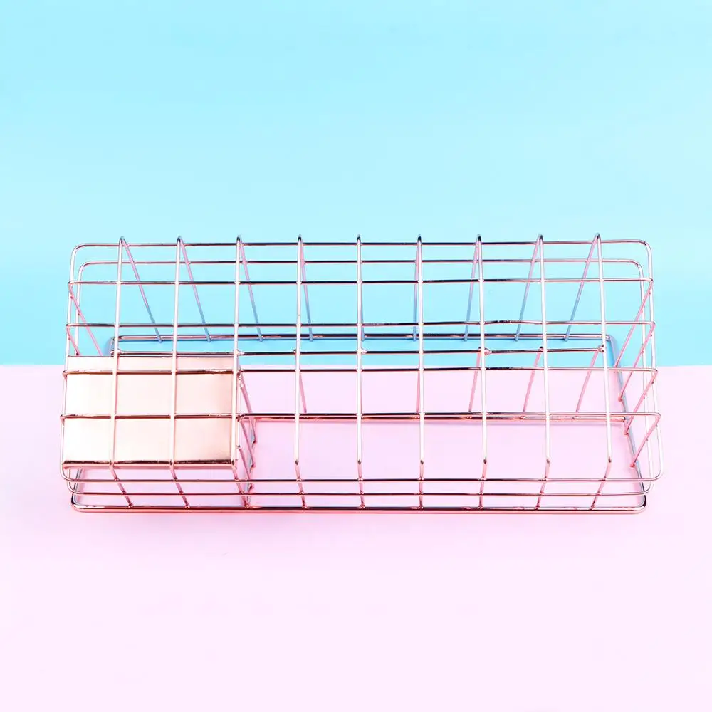 Rose Gold Metal Storage Basket Office Table Book Pen Finishing Basket Scandinavian Kitchen Seasoning Bottle Organizer Rack